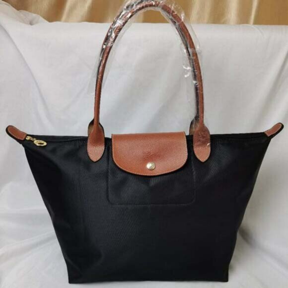 Black Longchamp Handle Bag Le Pliage Nylon Tote Shoulder Bag - Picture 1 of 7